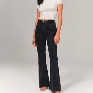 Abercrombie & Fitch Black Curve Love High Rise Pintuck Seam Flare Jeans- 25